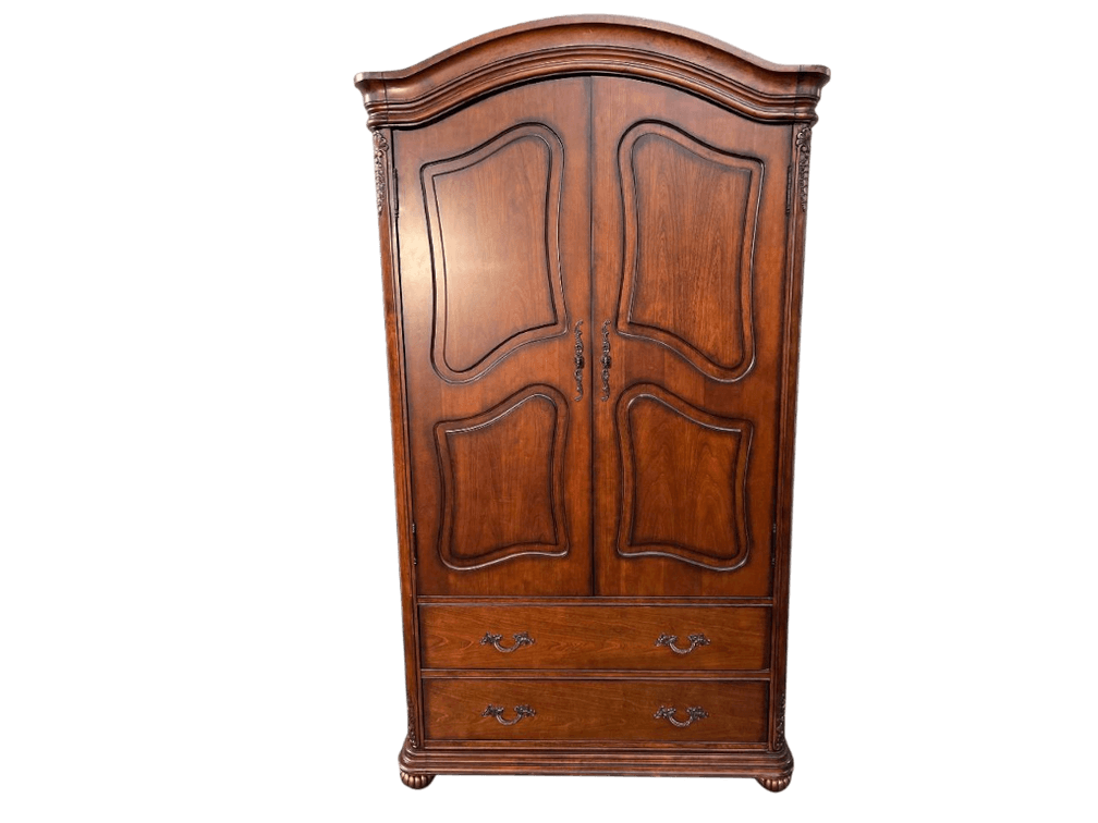 French Provincial Cherry Armoire with Carved Details
