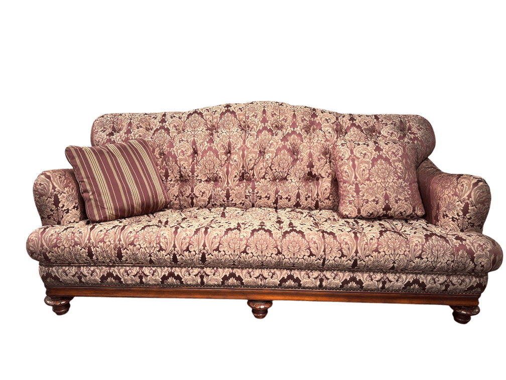 $6,500 Hi-End Mahogany Sofa with Damask Upholstery