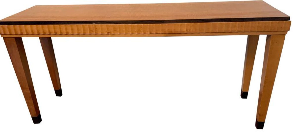 Elegant Curley Maple Console Table with Ebony Trim and Sculpted Edges