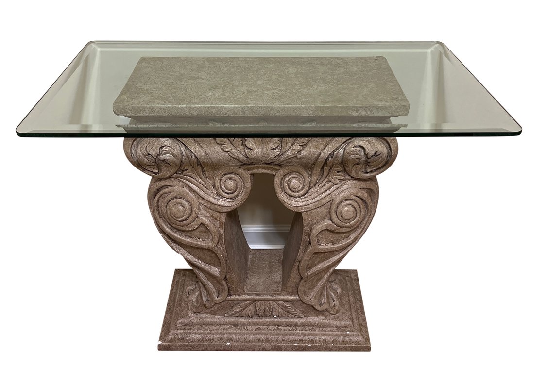 Grecian Column Scroll Console Table, Glass Top, 36"