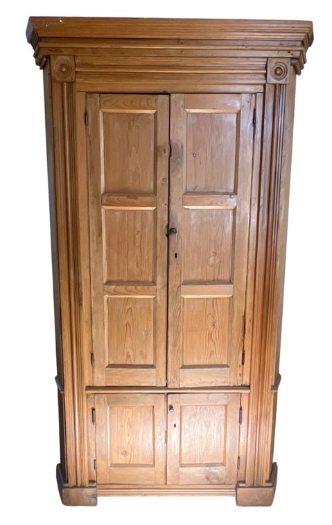 Antique Pine Corner Cabinet with Molded Architectural Detailing