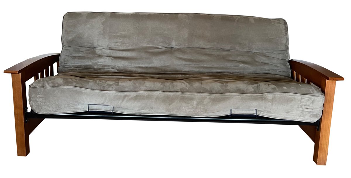 Wood Frame Futon Sofa with Plush Microfiber Cushion
