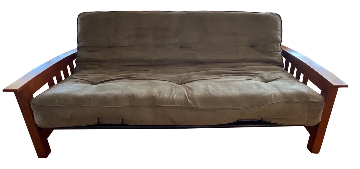 Modern Futon Sofa with Wooden Frame and Plush Cushion