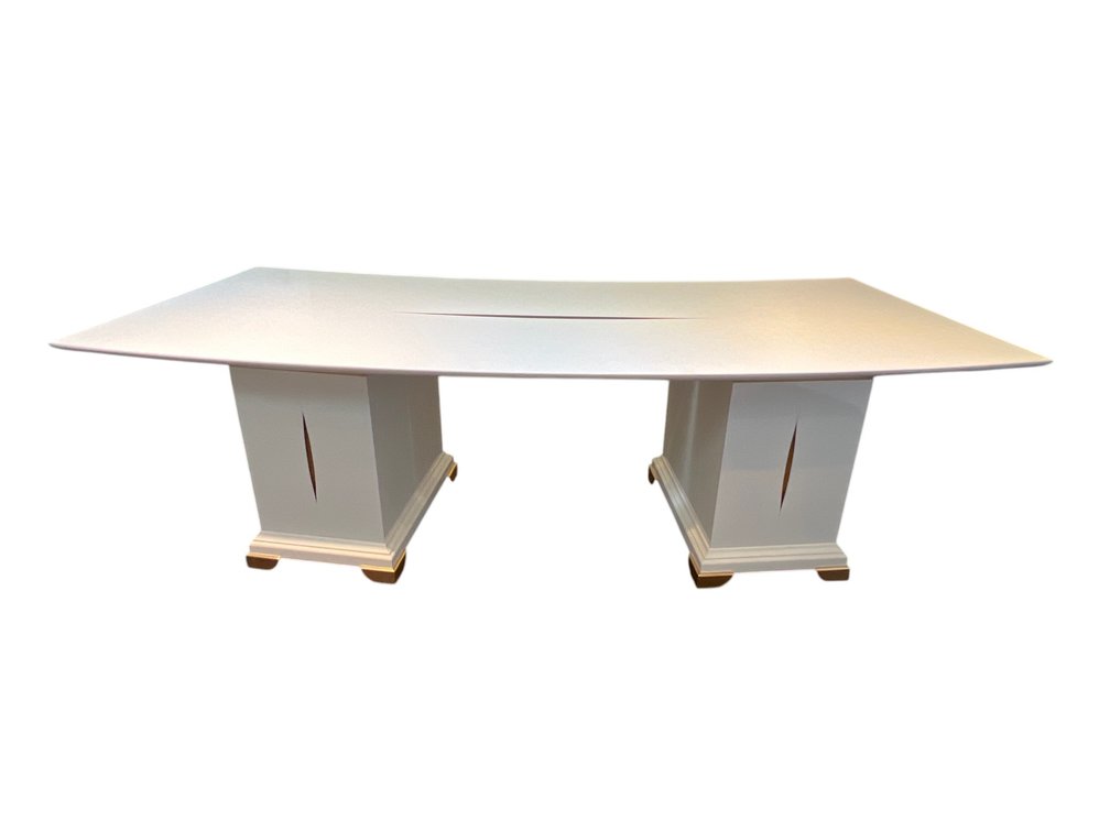$11,500+ Christopher Guy Le Bureau Du Presidente White Lacquer Executive Desk with Gold Accents, 30"H