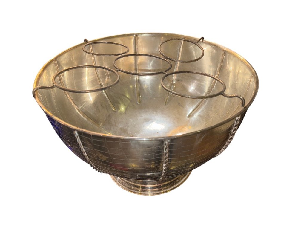 Silver-Plated Punch Bowl with Bottle Rest, 11"H