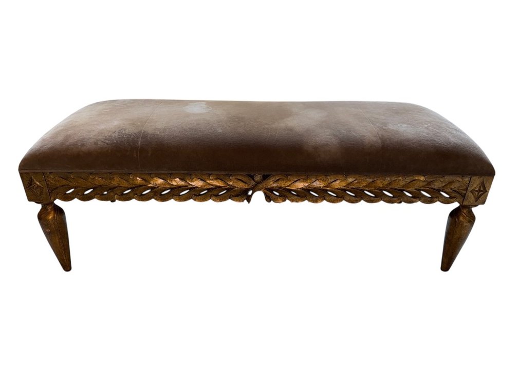 $4,000+ Christopher Guy Hand-Carved Giltwood Bench with Velvet Upholstery, 51"