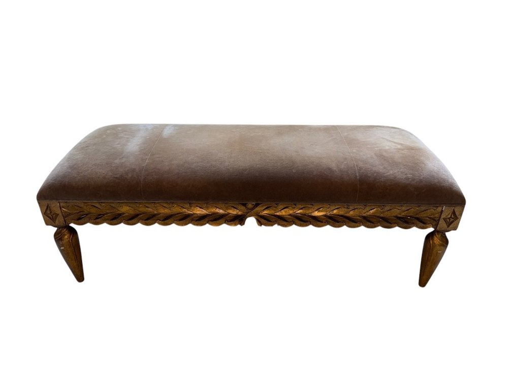 $4,000+ Christopher Guy Hand-Carved Giltwood Bench with Velvet Upholstery, 51"