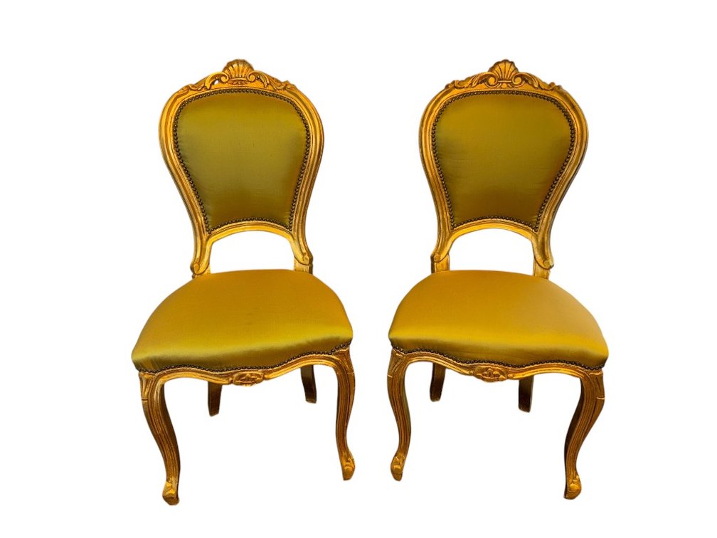 Pair of Giltwood Side Chairs with Custom Silk Upholstered Seats, 41"H