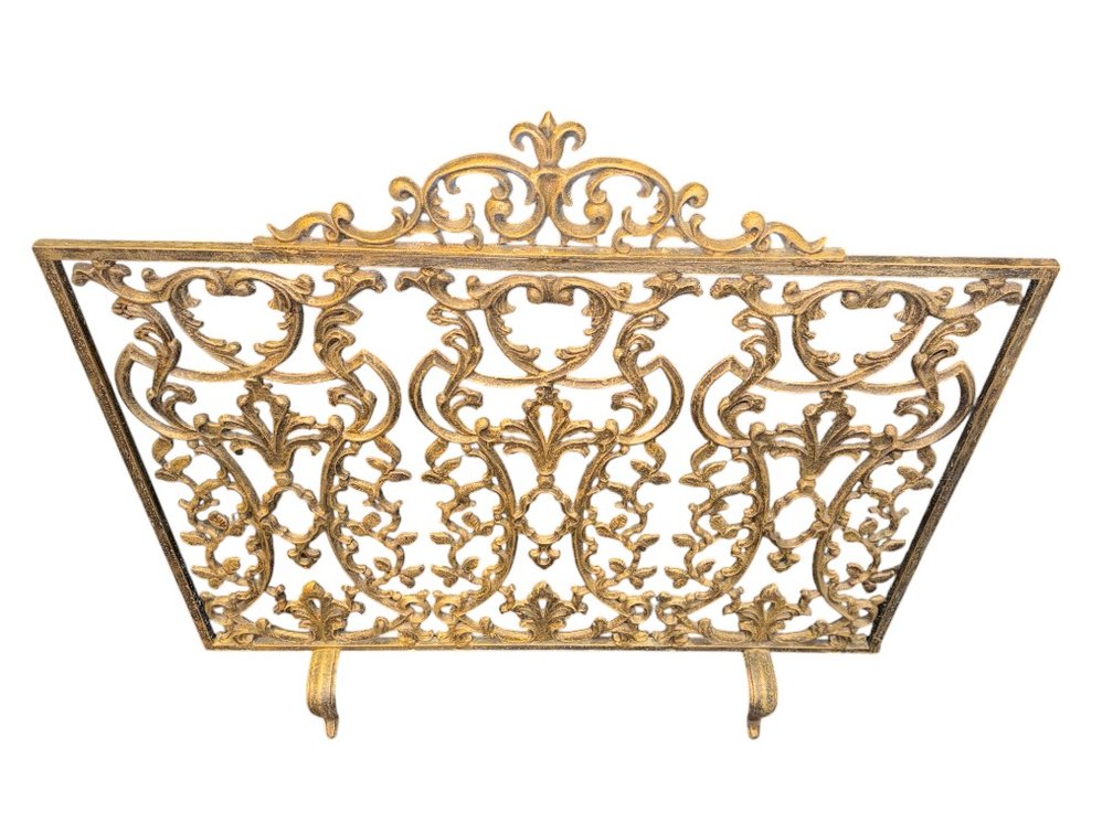 Fantastic Ornate Gold Finish Iron Fireplace Screen, 40"