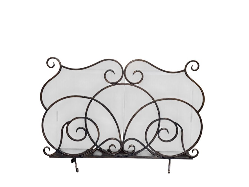 Wrought Iron Fireplace Screen with Scrollwork Design, 48"