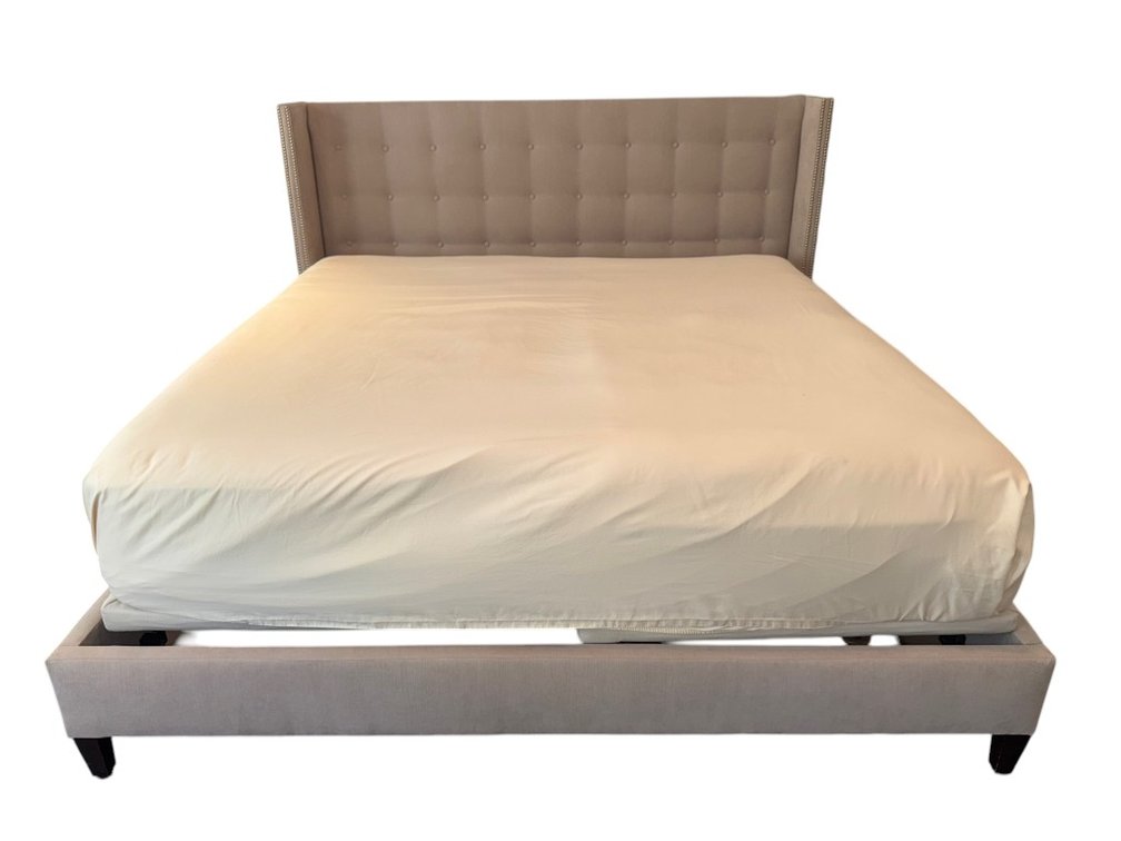 IMI Quality Tufted Beige Upholstered King Bed Frame & Sleep Number Mattress Set, 88"