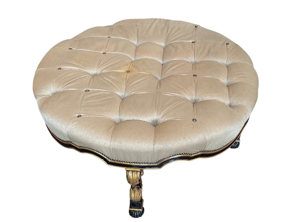 $4,000+ Marge Carson Tufted Ottoman with Ornate Base, 46"
