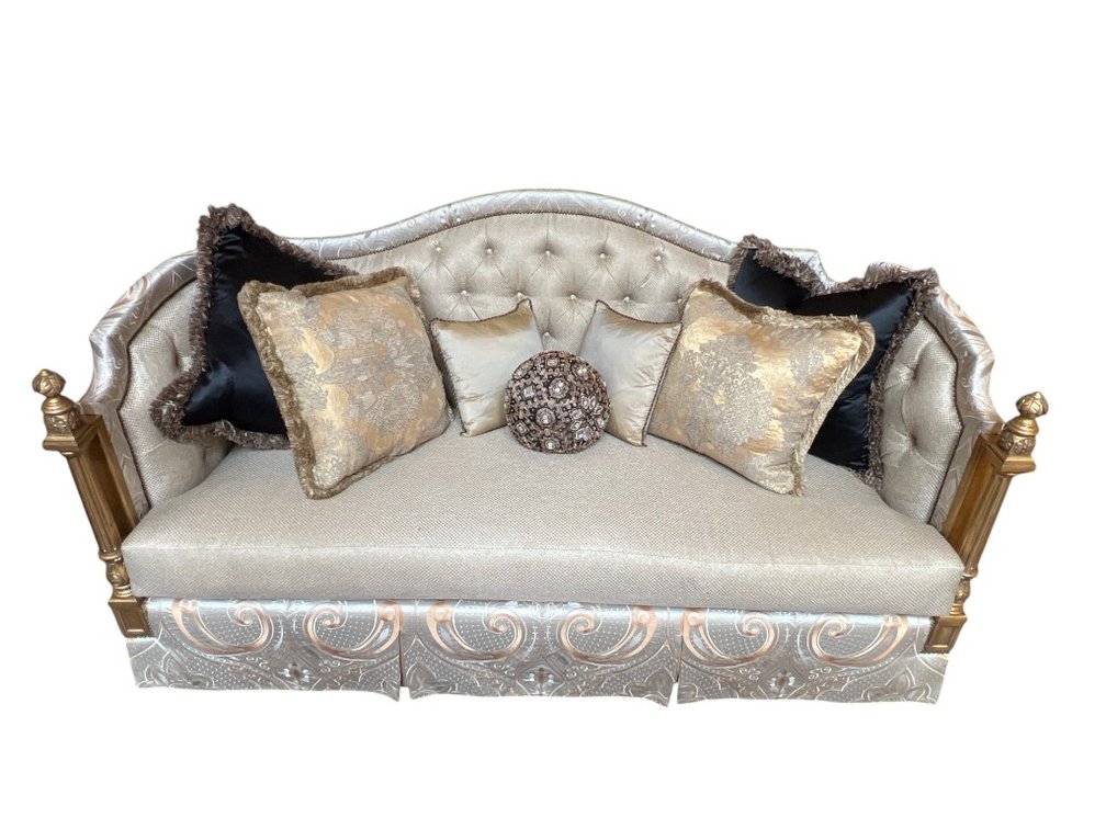 $1$12,500 Marge Carson Trianon Court Custom Upholstered Sofa with Carved Wood Accents, 85"