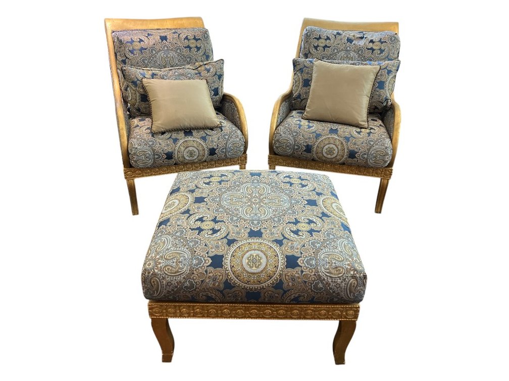 Paisley Gold Accent Chair and Ottoman Set, 19"H