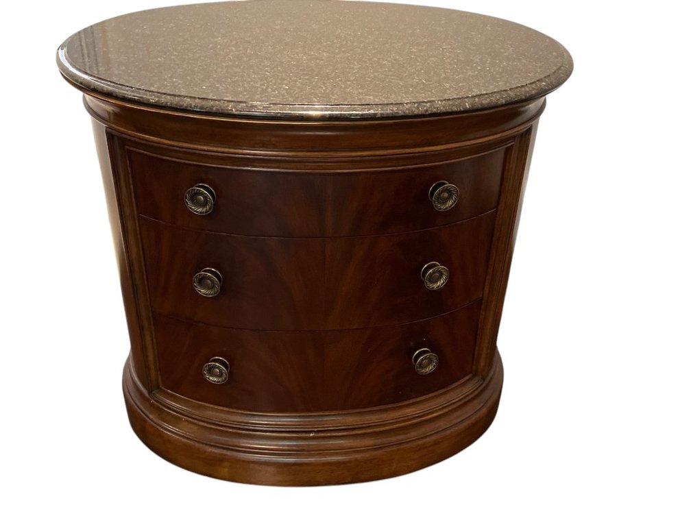 Bob Mackie Home Round Burl Mahogany End Table with Granite Top, 30"