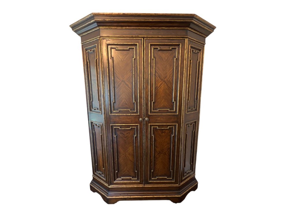 $12,000+ Marge Carson Walnut Finish Octagonal Corner Armoire Cabinet, 89"H