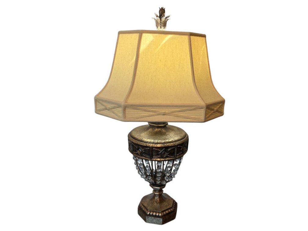 Decorative Metal and Crystal Table Lamp with Fabric Shade, 41"H