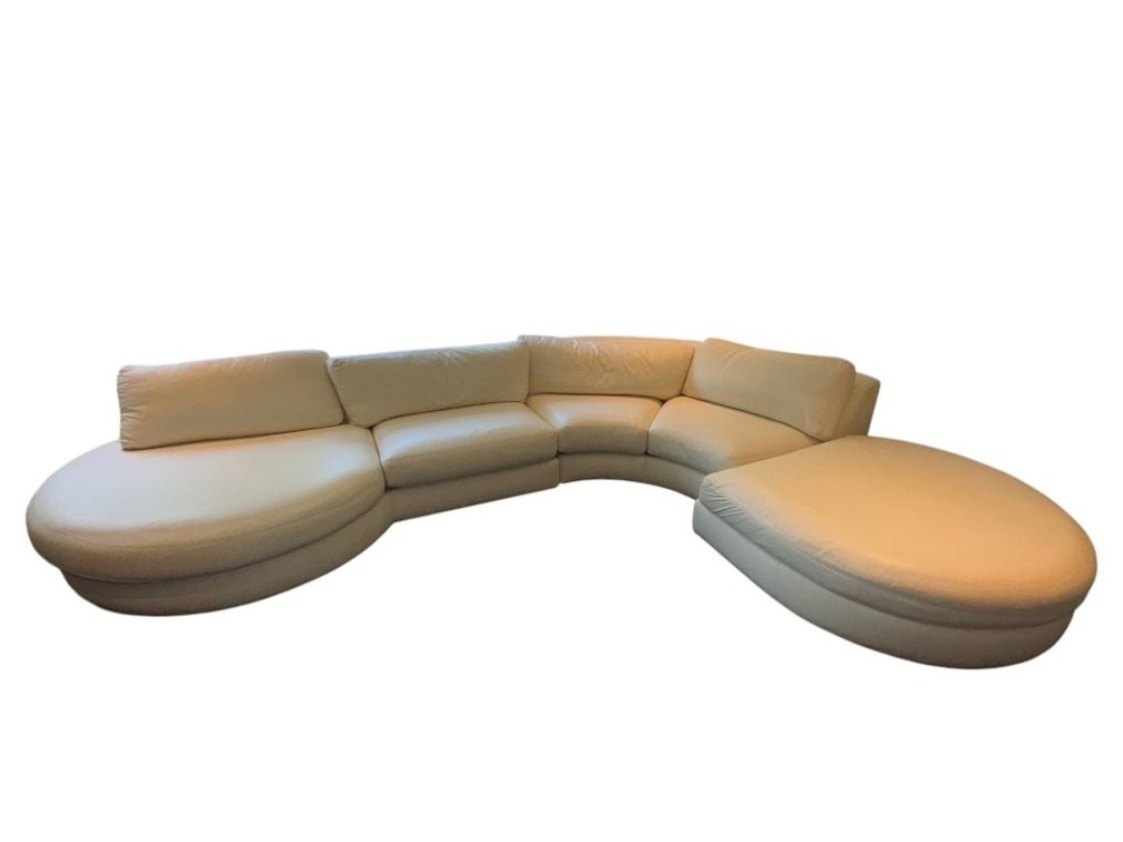 $15,000+ Thayer Coggin Modern Cream Leather Sectional Sofa, 118"