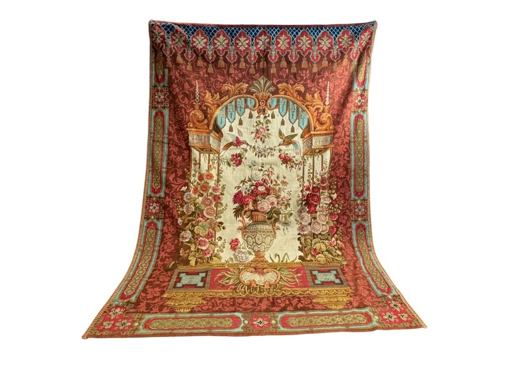 Exceptional Large 19th-Century French Aubusson-Style Tapestry Panel - Grand Floral Urn & Songbirds 7' x 9'8"