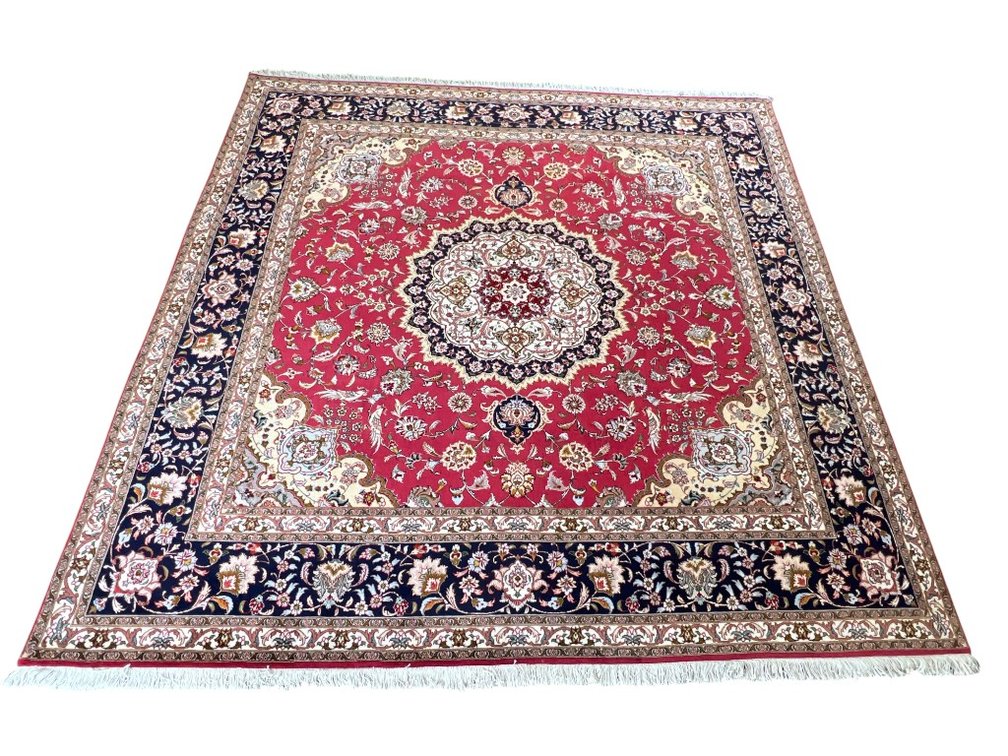 Rare, Very Fine Persian Tabriz Hand-Knotted Rug — Square, 8'2" × 8'2"