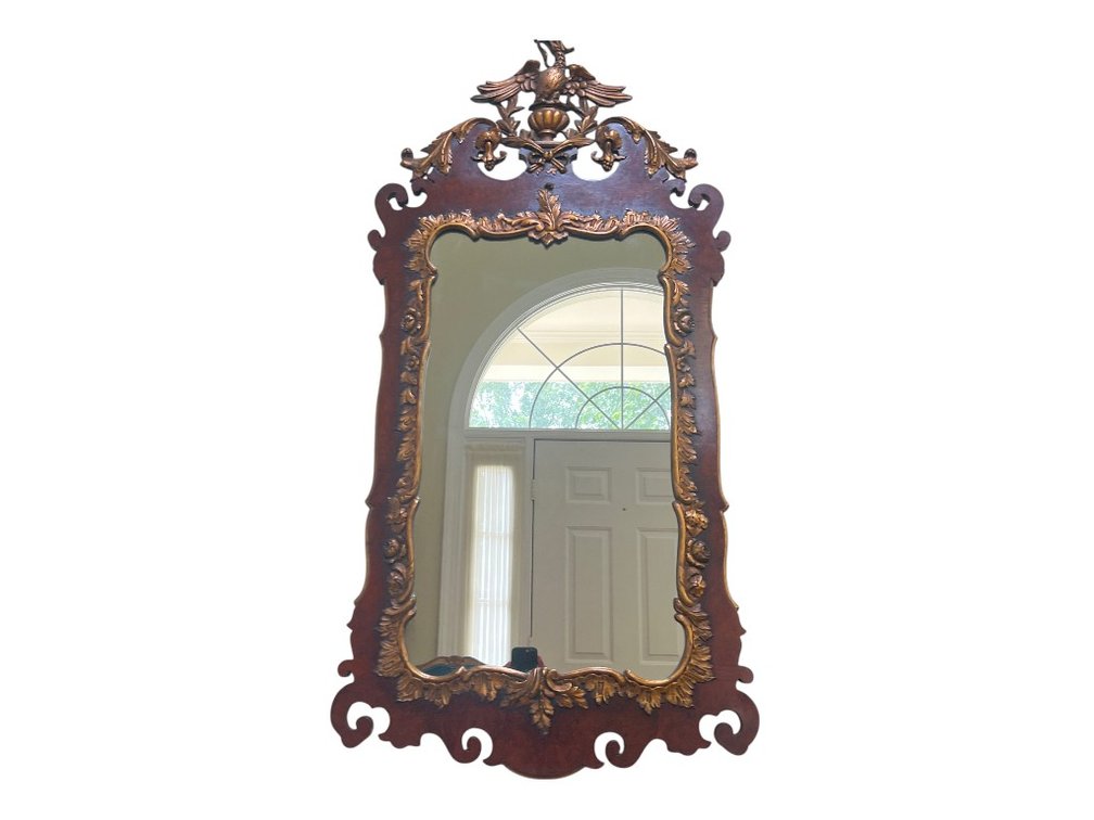 Chippendale Style Carved Mahogany Wall Mirror with Gilded Accents
