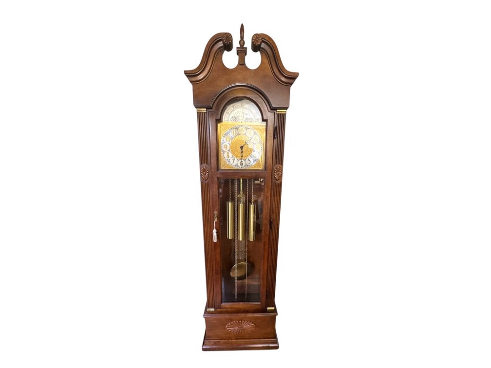 Grandfather Clock with Ornate Brass Dial