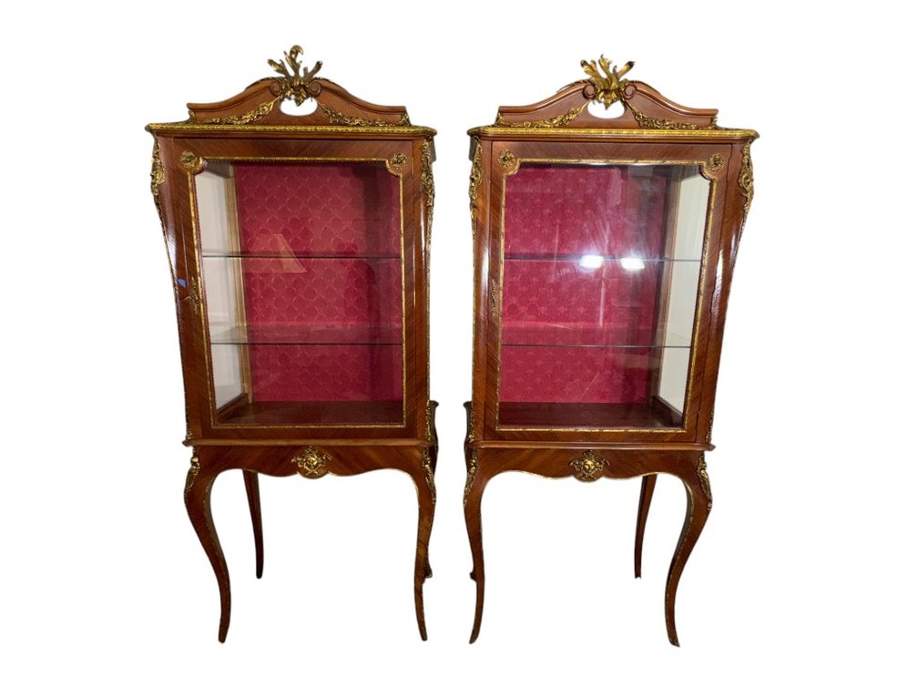 Magnificent Pair of Antique Ornate Louis XV Style Display Cabinets