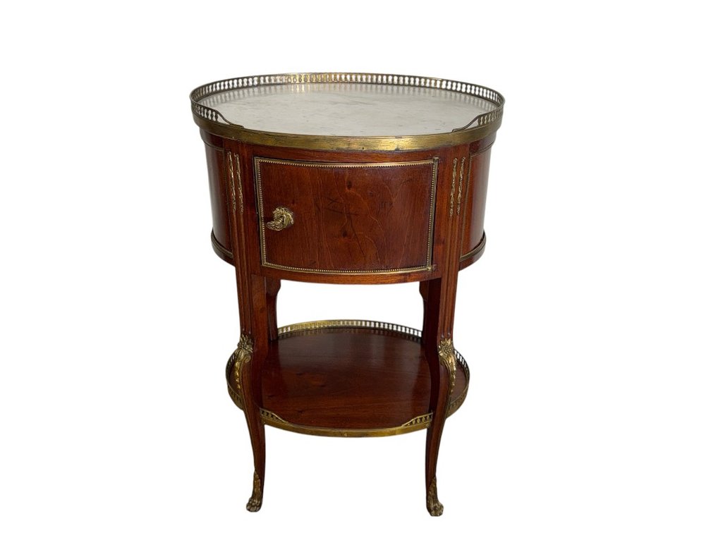 Antique Louis XVI Style Mahogany and Marble Top Side Table with Brass Gallery