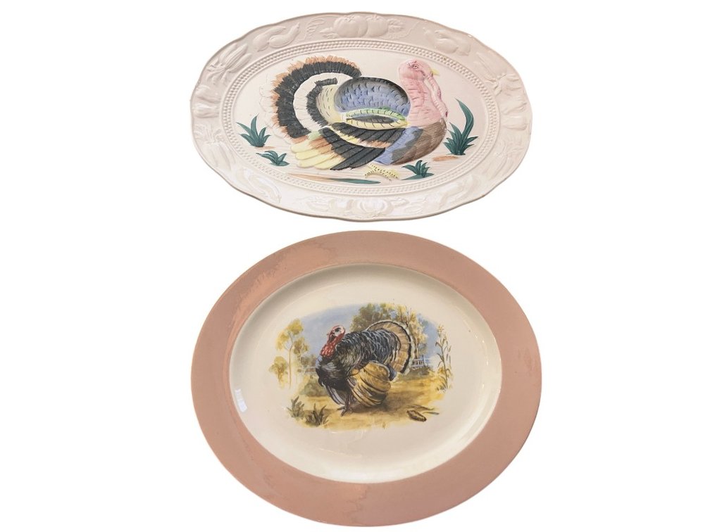 Vintage Japanese Turkey Serving Platters – Embossed and Painted Ceramic (Set of 2)