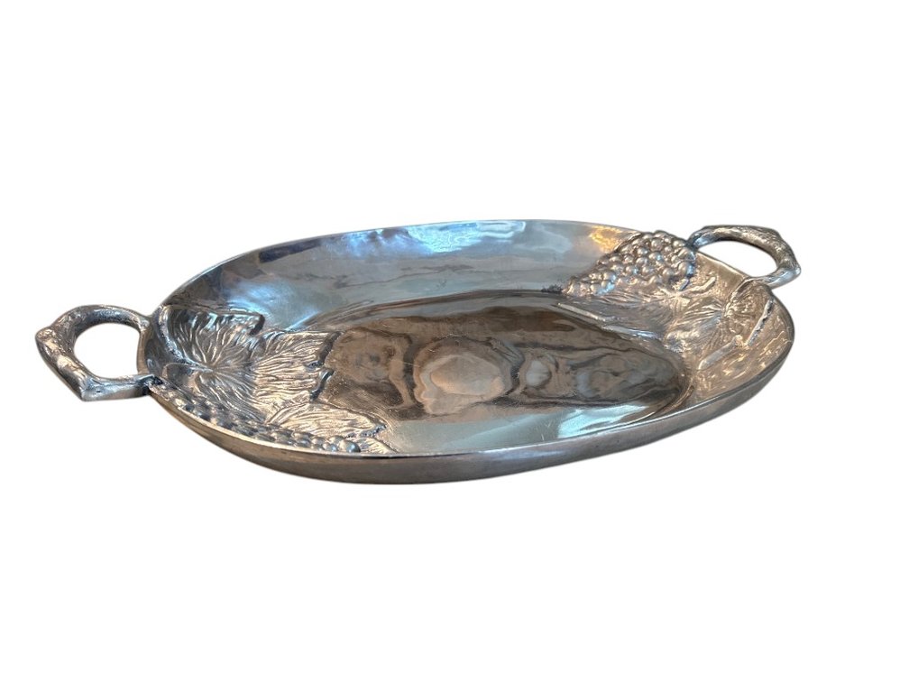Oval Silver-Plated Serving Tray with Grapevine Design