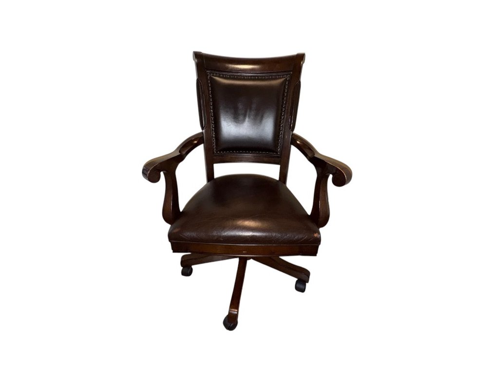 Mahogany Executive Swivel Office Chair with Brown Leather Upholstery