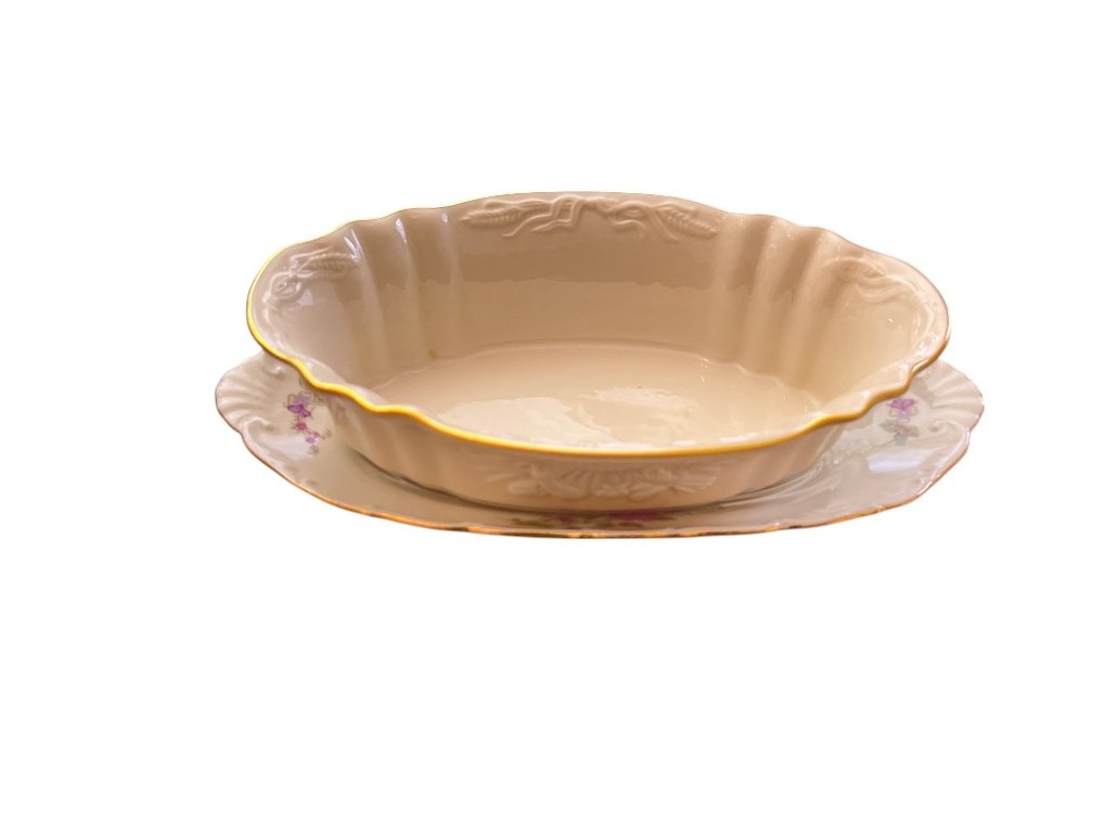 Lenox China Harvest Server and Czechoslovakian Porcelain Floral Serving Platter Set