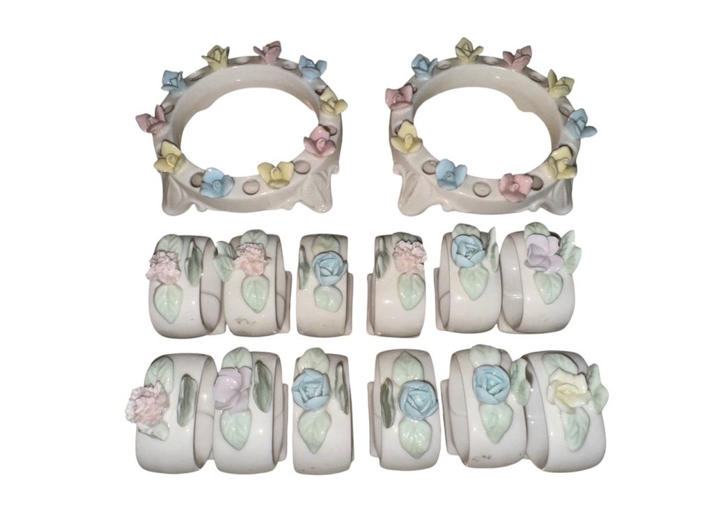 Vintage Norcrest and Ardalt Lenwile China Floral Napkin Rings Set of 12