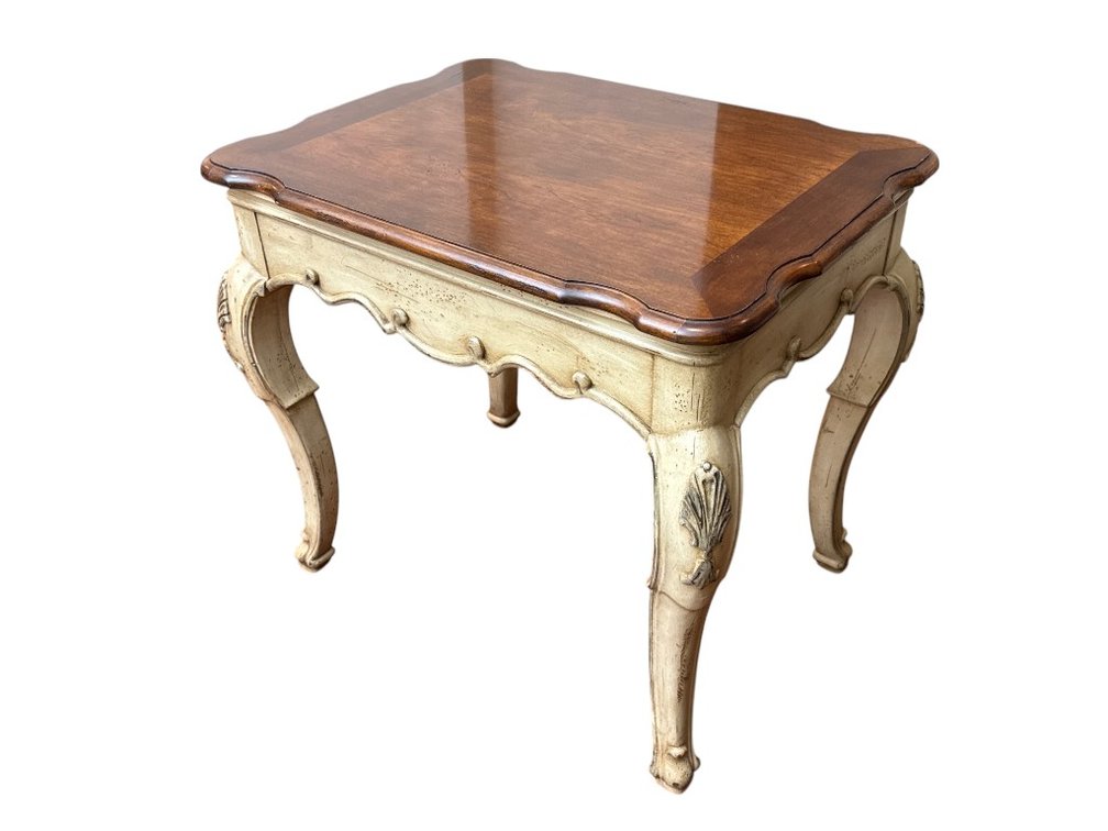 French Provincial Style Carved Wood Side Table with Scalloped Edges
