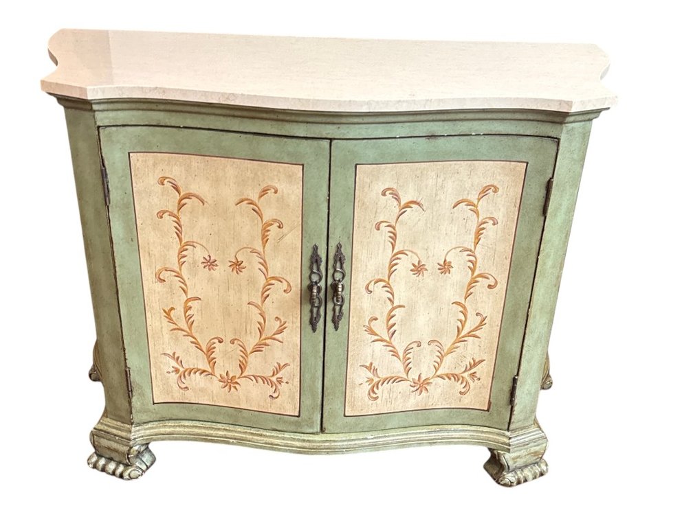 Hand-Painted Vintage Wooden Cabinet with Marble Top