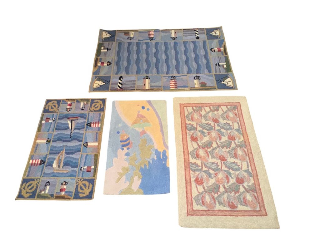 Set of Four Nautical and Floral Themed Hand-Made Rugs