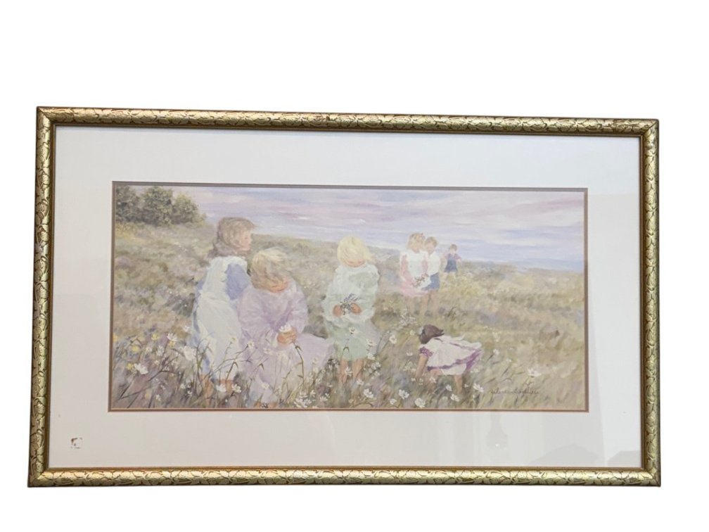 Framed Pastoral Print of Children in Meadow