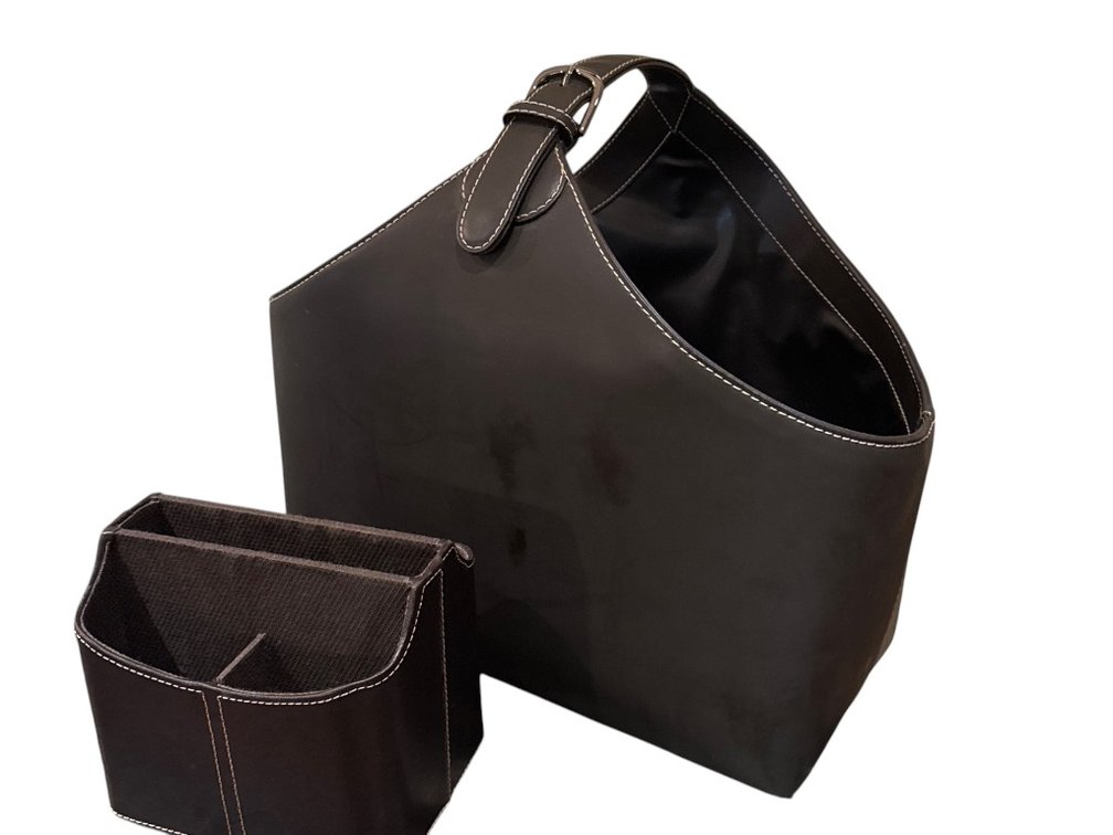 Leather Magazine Holder with Divider Set