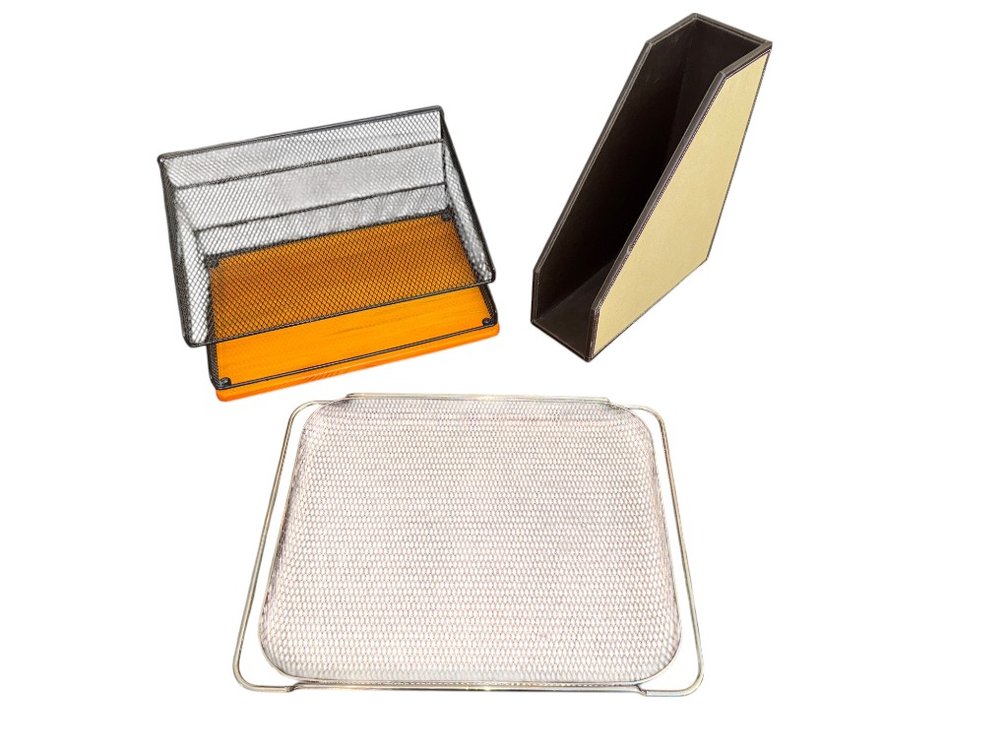 Assorted Office Desk Organizer Set – Metal Mesh and Faux Leather