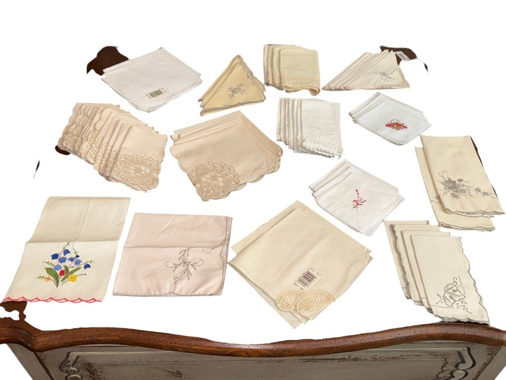 Collection of Vintage Linen and Cotton Embroidered Handkerchiefs and Napkins