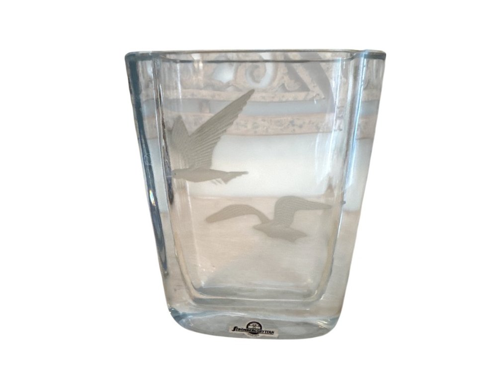 Steinböck Austria Crystal Vase with Etched Bird Motif