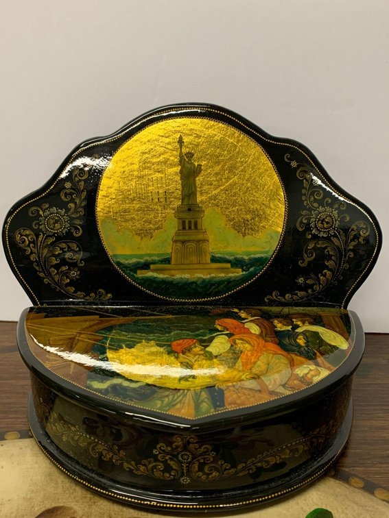 Russian enamel box hand painted.
