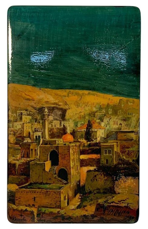 Village Scene Russian Lacquer Box, Signed