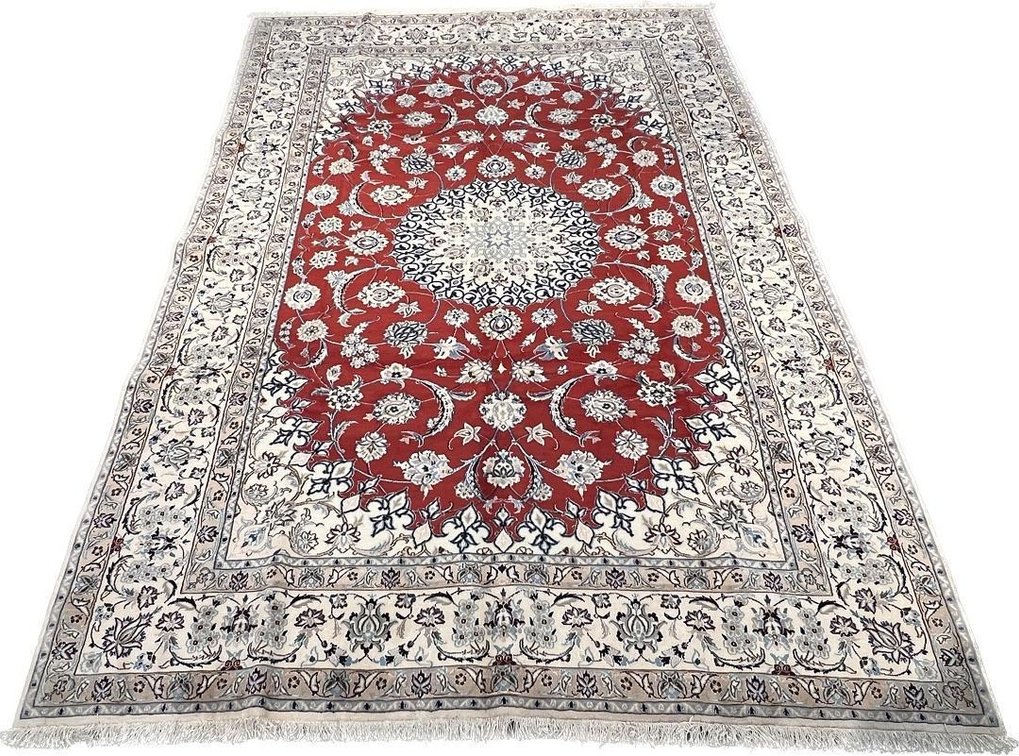 $13,600 Persian Nain Hand-Knotted Wool & Silk Rug — 6'7" x 9'8"