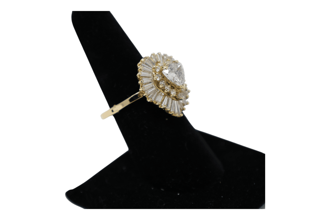 1.40 CTW Diamond Ballerina Ring with 1.15ct Pear-Cut Center, 14K/18K Gold Articulated Shank
