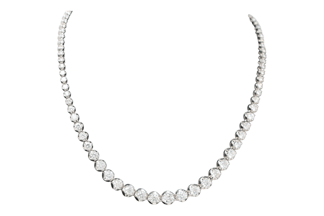 12 CTW Natural Diamond Graduated Riviera Tennis Necklace, G-H VS-SI, 32.2 Grams