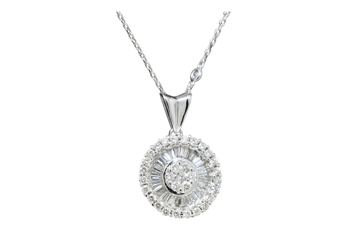 4 CTW Natural Diamond Halo Pendant Necklace with Diamonds-by-the-Yard Chain, G-H VS, 14K White Gold