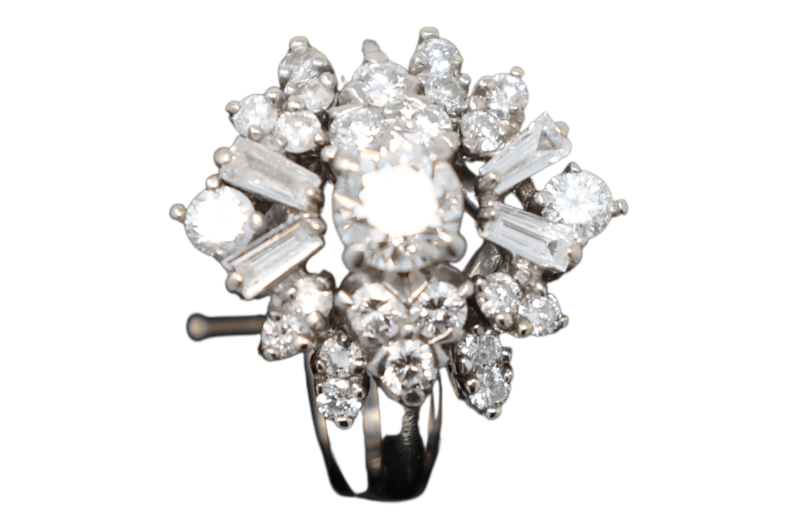 2.40 CTW Natural Diamond Cluster Engagement Ring Set, 0.90ct Center Diamond VS, 1.50ct Accent Diamonds, Platinum & 14K Gold