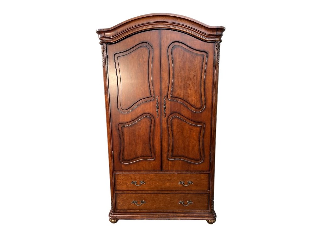 French Style Cherry Wood Armoire with Carved Accents