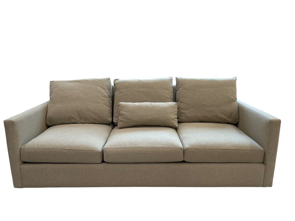 McCreary Modern Three-Cushion Track-Arm Sofa in Neutral Woven Upholstery, 93"